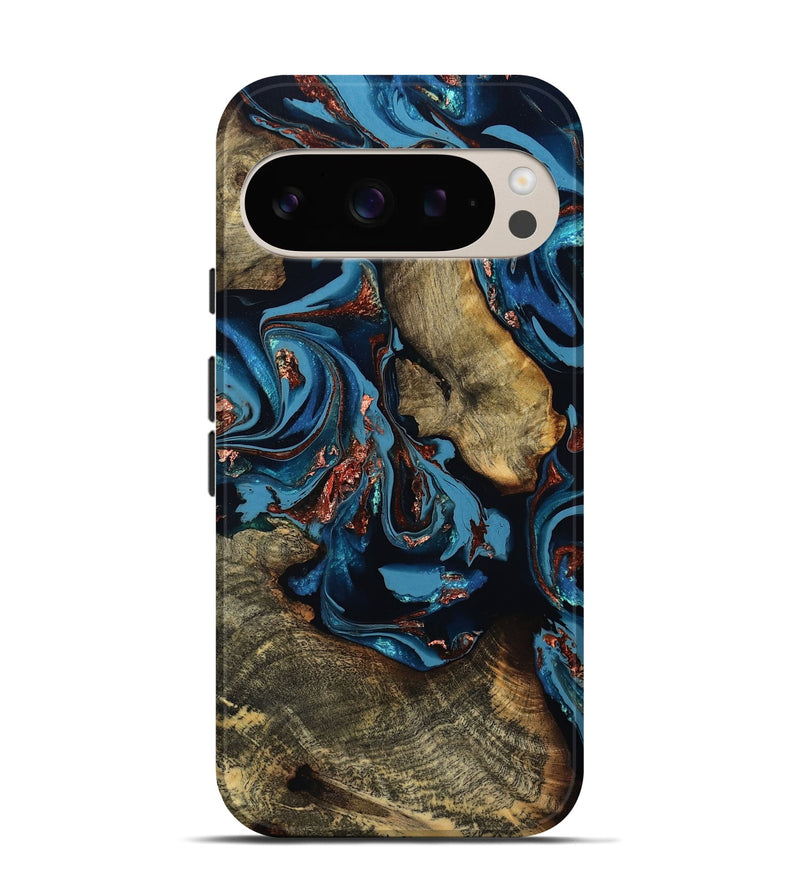 Pixel 9 Wood Live Edge Phone Case - Aline (Teal & Gold, 808698)