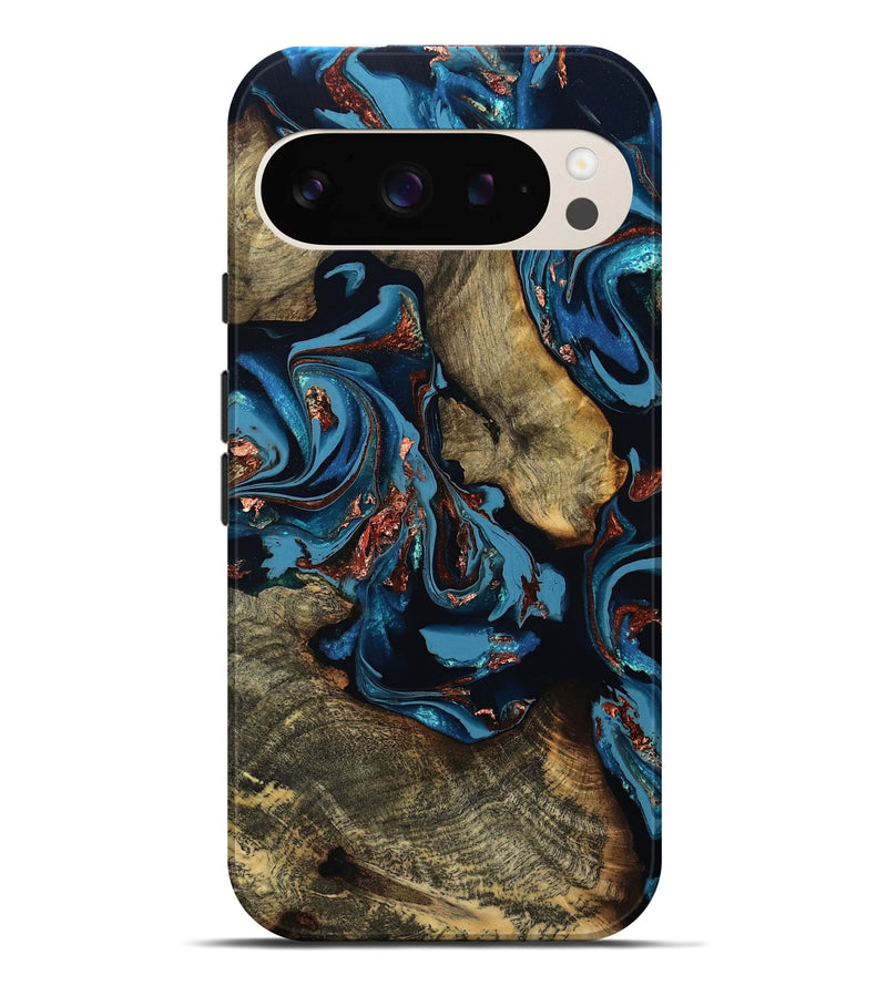 Pixel 9 Pro XL Wood Live Edge Phone Case - Aline (Teal & Gold, 808698)