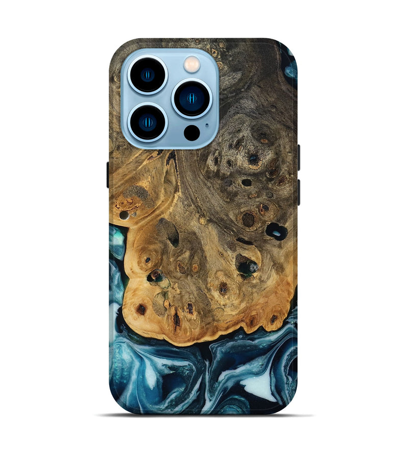 iPhone 14 Pro Wood Live Edge Phone Case - Aaron (Blue, 808699)