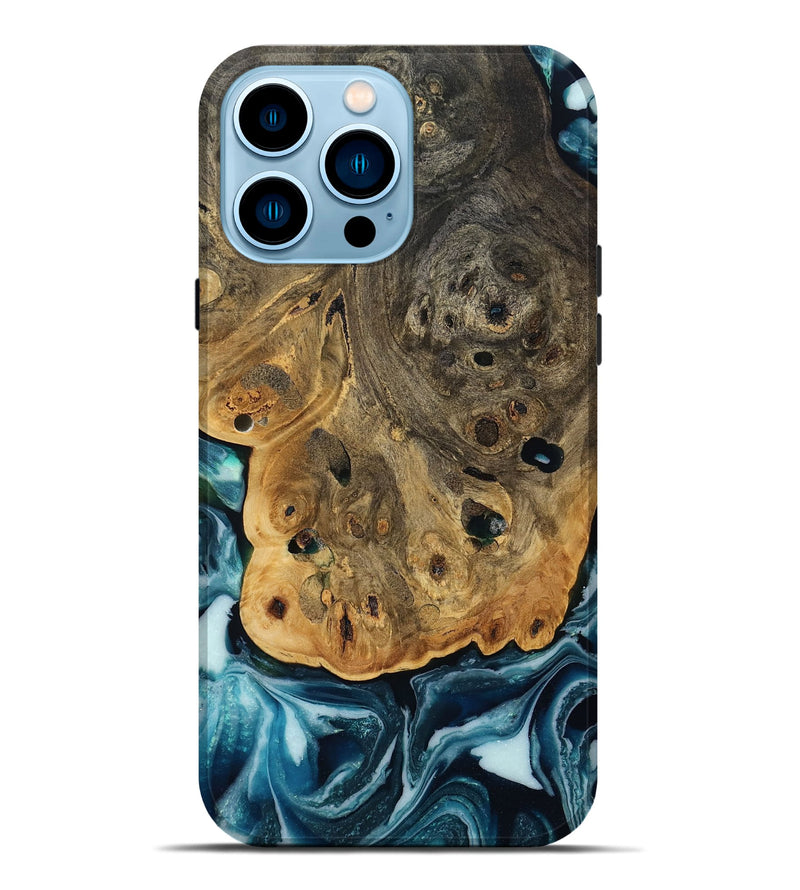 iPhone 14 Pro Max Wood Live Edge Phone Case - Aaron (Blue, 808699)