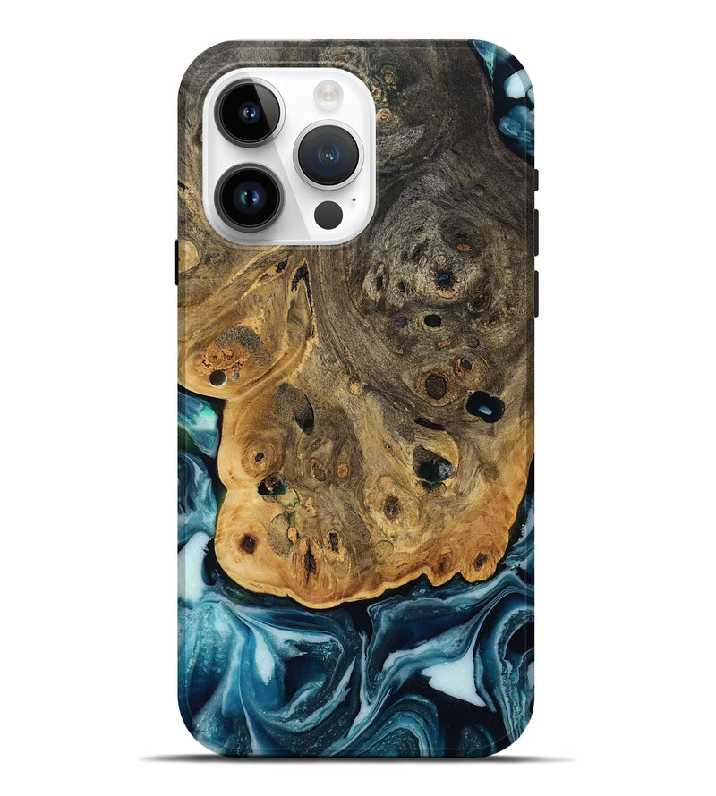 iPhone 15 Pro Max Wood Live Edge Phone Case - Aaron (Blue, 808699)