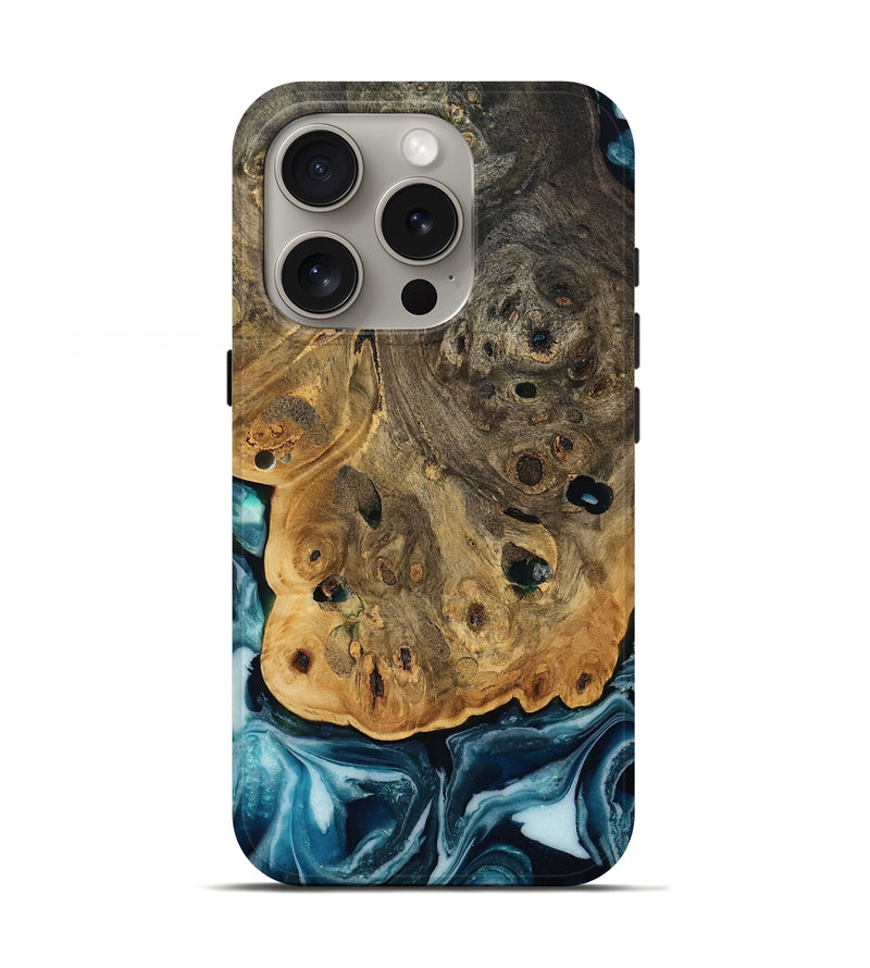 iPhone 16 Pro Wood Live Edge Phone Case - Aaron (Blue, 808699)