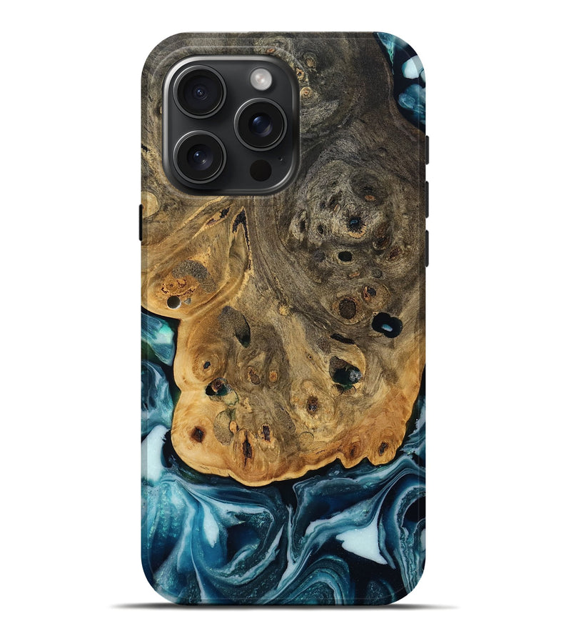 iPhone 16 Pro Max Wood Live Edge Phone Case - Aaron (Blue, 808699)