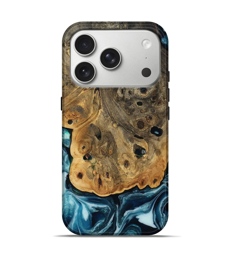 iPhone 17 Pro Wood Live Edge Phone Case - Aaron (Blue, 808699)