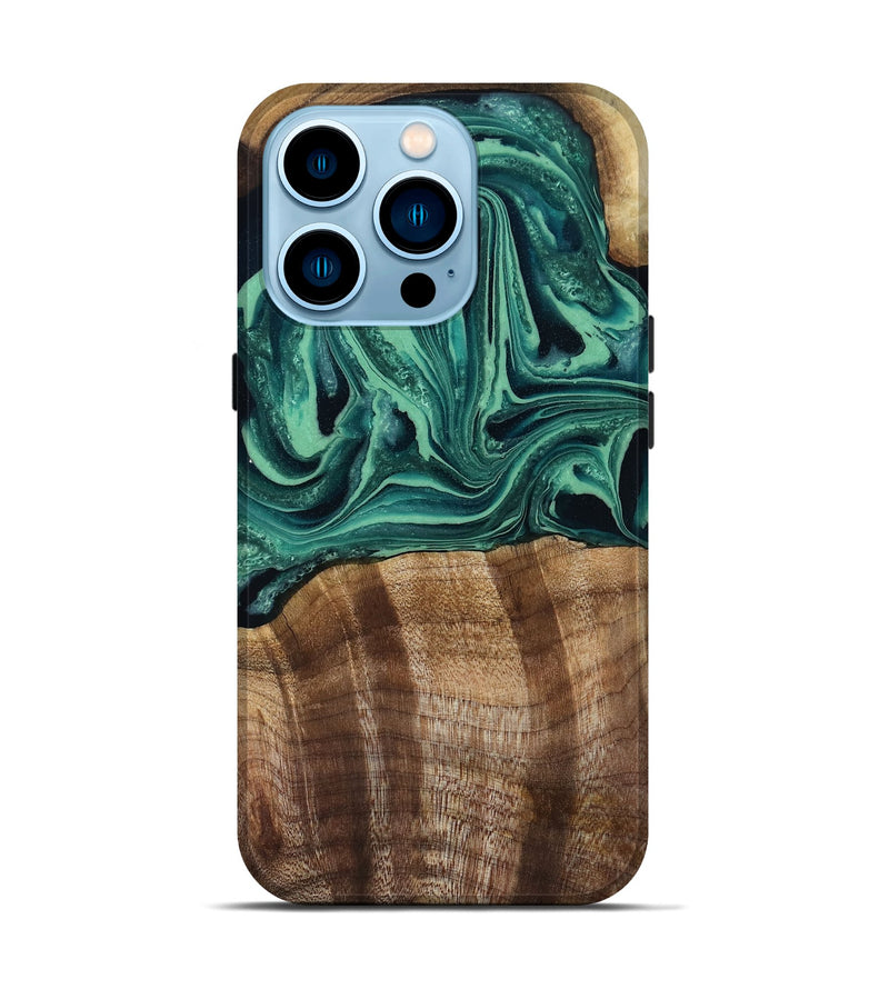 iPhone 14 Pro Wood Live Edge Phone Case - Desiree (Green, 808700)