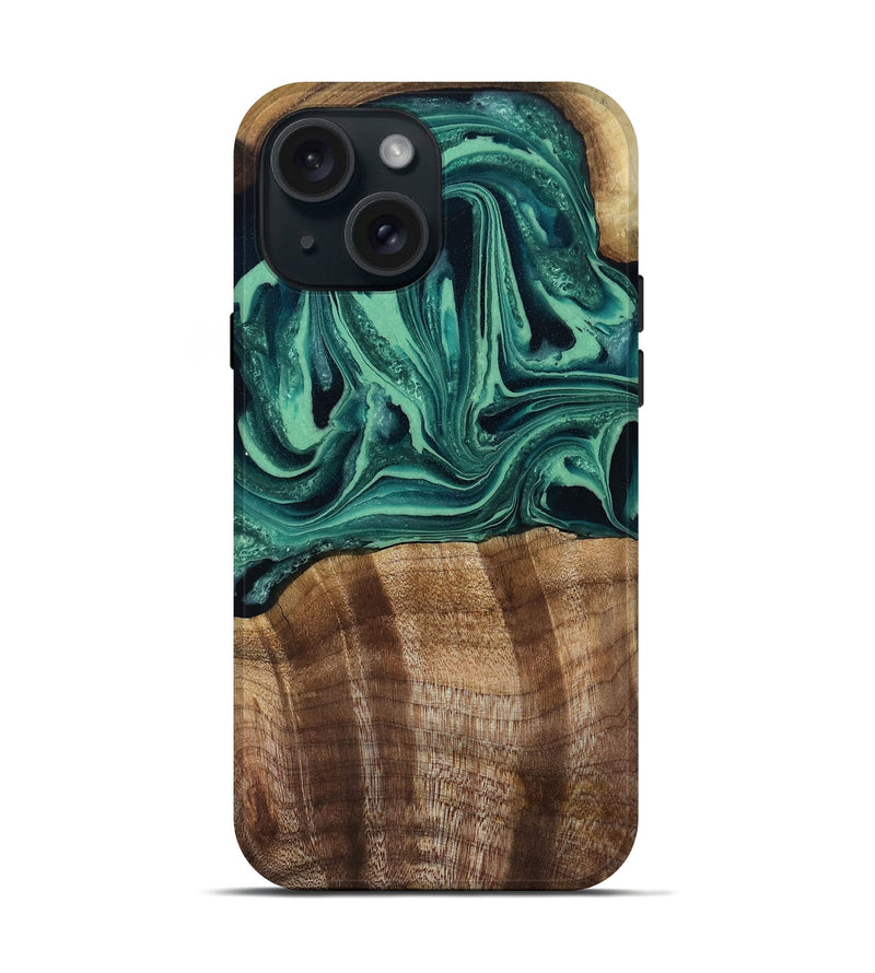 iPhone 15 Wood Live Edge Phone Case - Desiree (Green, 808700)