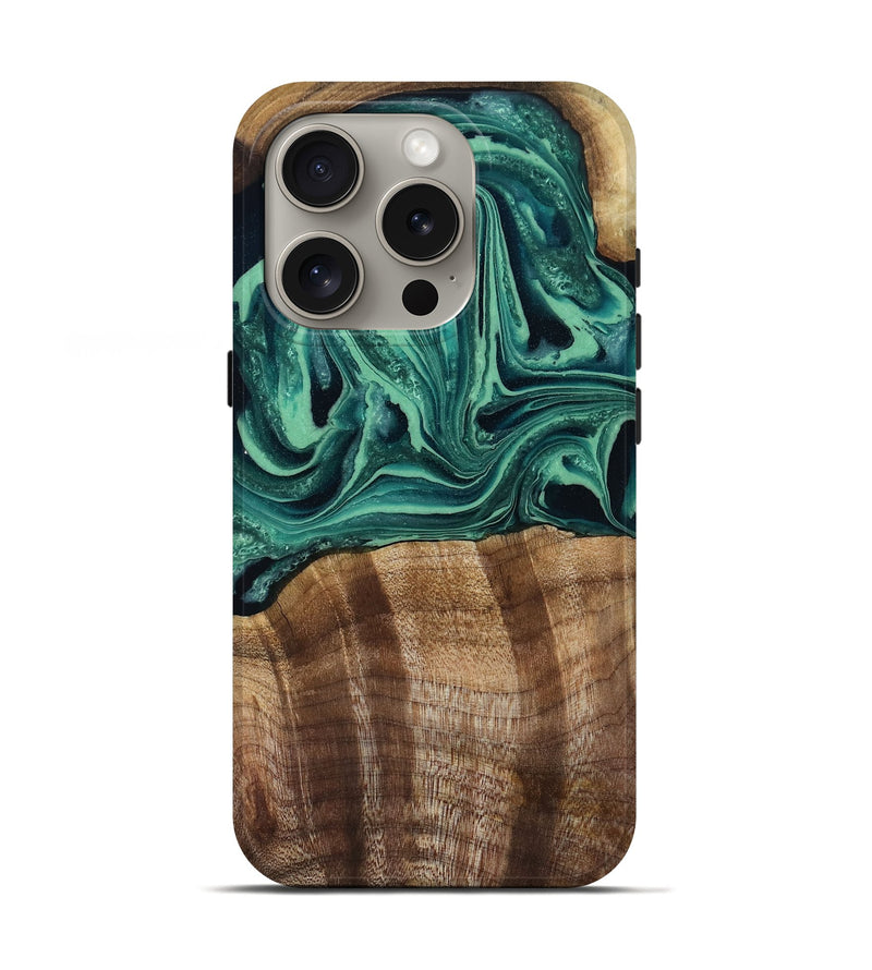 iPhone 16 Pro Wood Live Edge Phone Case - Desiree (Green, 808700)