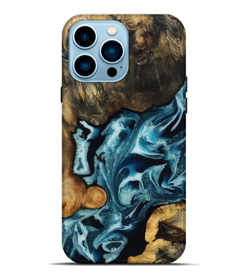 iPhone 14 Pro Max Wood Live Edge Phone Case - Garrick (Blue, 808703)