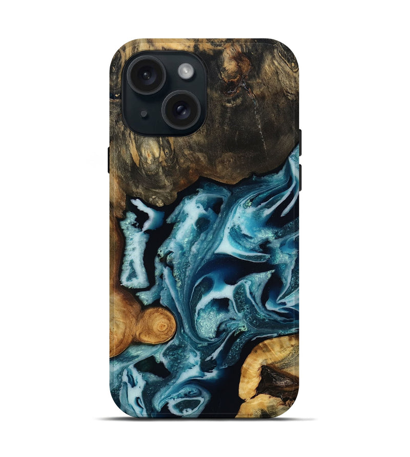 iPhone 15 Wood Live Edge Phone Case - Garrick (Blue, 808703)