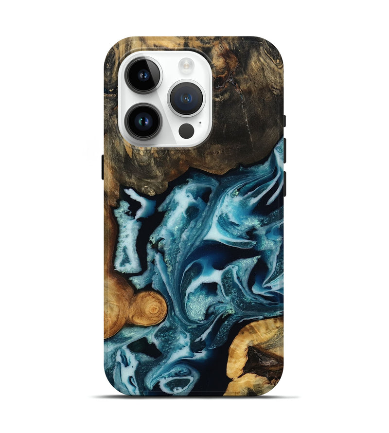 iPhone 15 Pro Wood Live Edge Phone Case - Garrick (Blue, 808703)