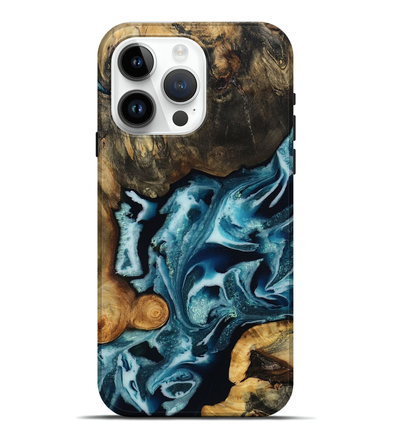 iPhone 15 Pro Max Wood Live Edge Phone Case - Garrick (Blue, 808703)