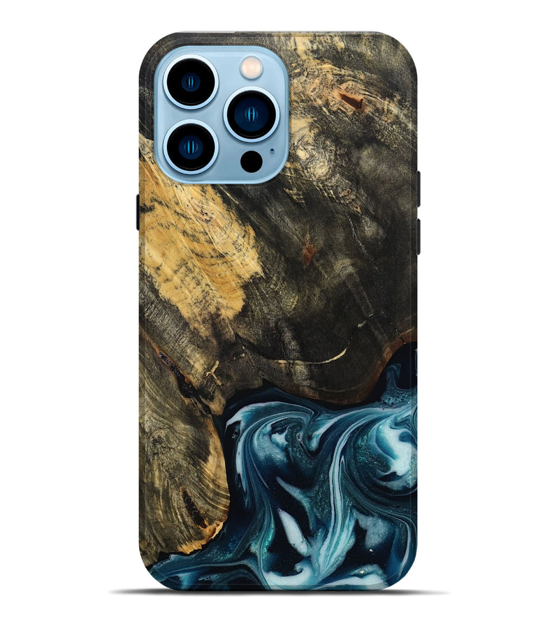 iPhone 14 Pro Max Wood Live Edge Phone Case - Raven (Blue, 808706)