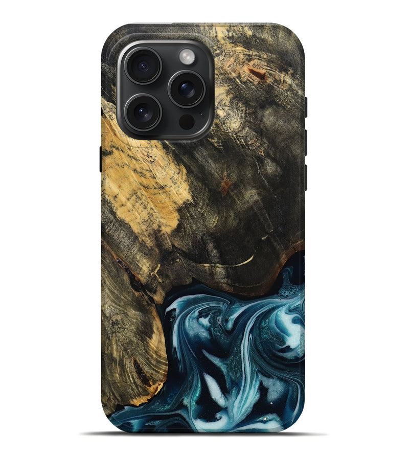 iPhone 16 Pro Max Wood Live Edge Phone Case - Raven (Blue, 808706)