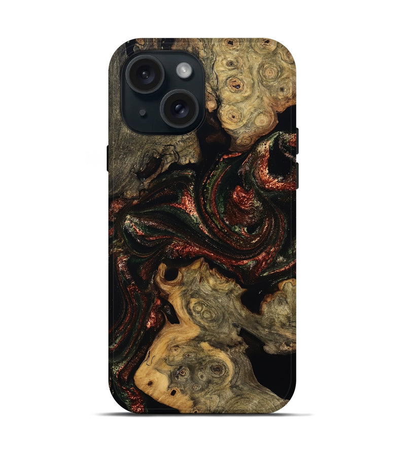 iPhone 15 Wood Live Edge Phone Case - Azalea (Red, 808707)