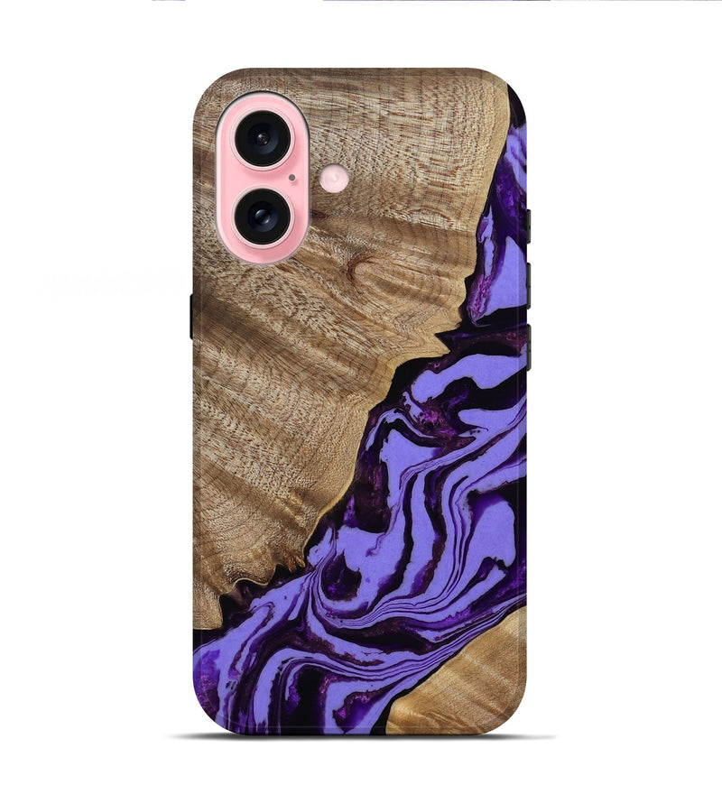 iPhone 16 Wood Live Edge Phone Case - Almon (Purple, 808709)