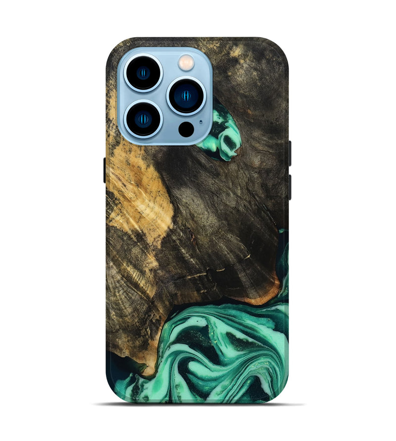 iPhone 14 Pro Wood Live Edge Phone Case - Aleyna (Green, 808710)