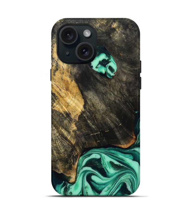 iPhone 15 Wood Live Edge Phone Case - Aleyna (Green, 808710)