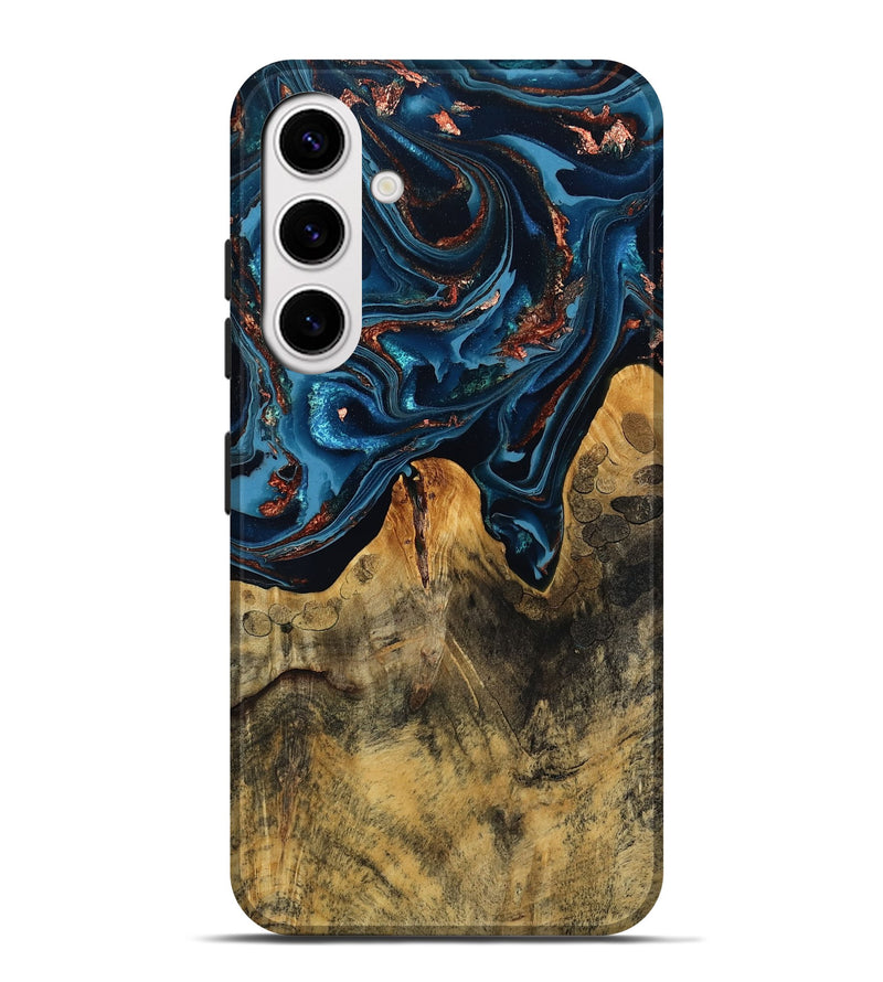 Galaxy S25 Plus Wood Live Edge Phone Case - Manila (Teal & Gold, 808712)