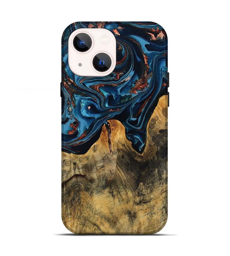 iPhone 13 Wood Live Edge Phone Case - Manila (Teal & Gold, 808712)