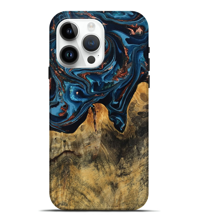 iPhone 15 Pro Max Wood Live Edge Phone Case - Manila (Teal & Gold, 808712)