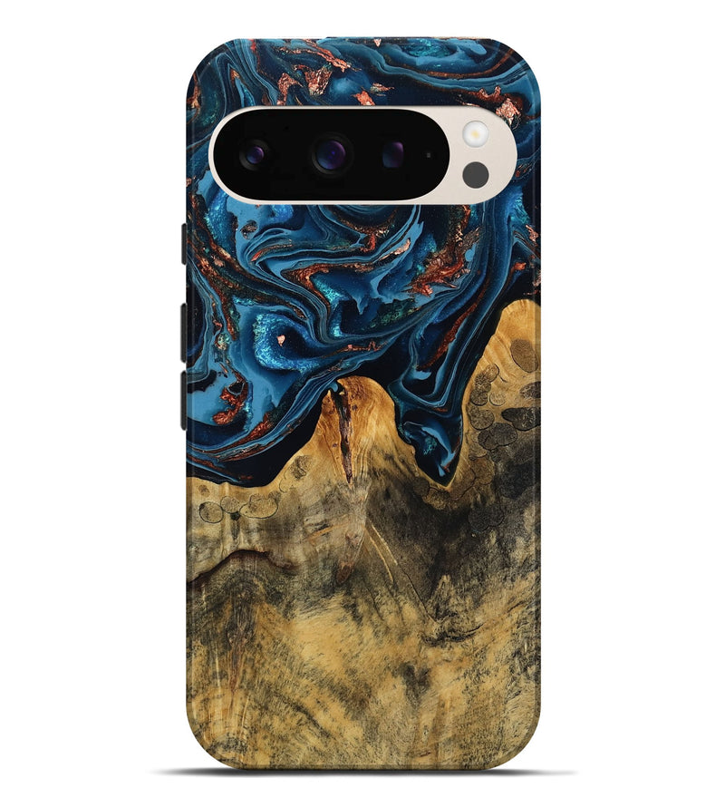Pixel 9 Pro XL Wood Live Edge Phone Case - Manila (Teal & Gold, 808712)