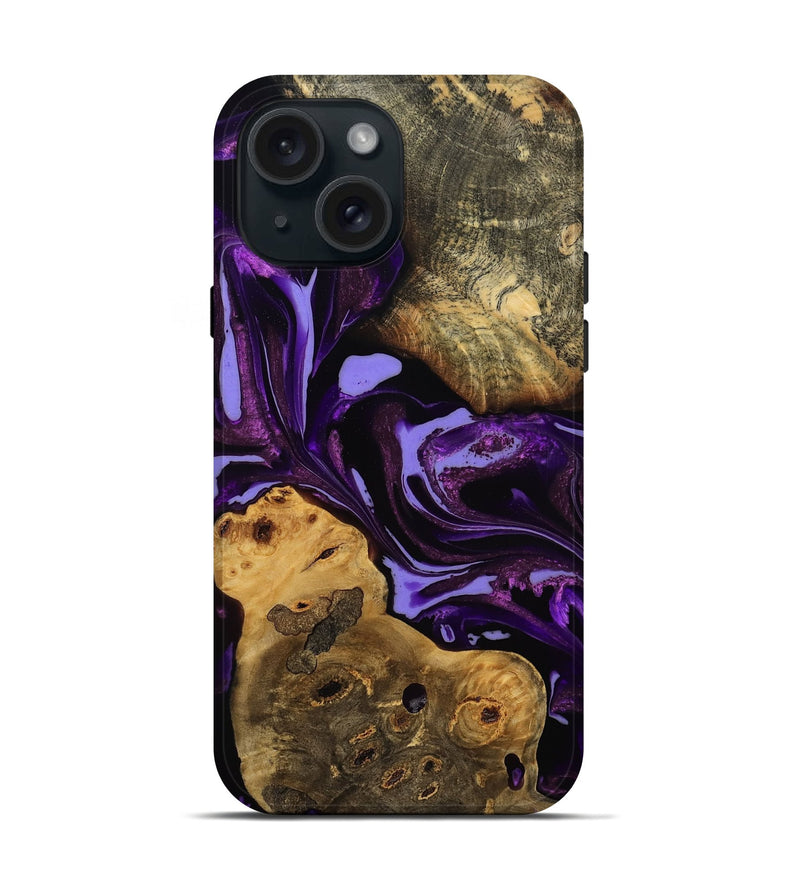 iPhone 15 Wood Live Edge Phone Case - Ellen (Purple, 808714)