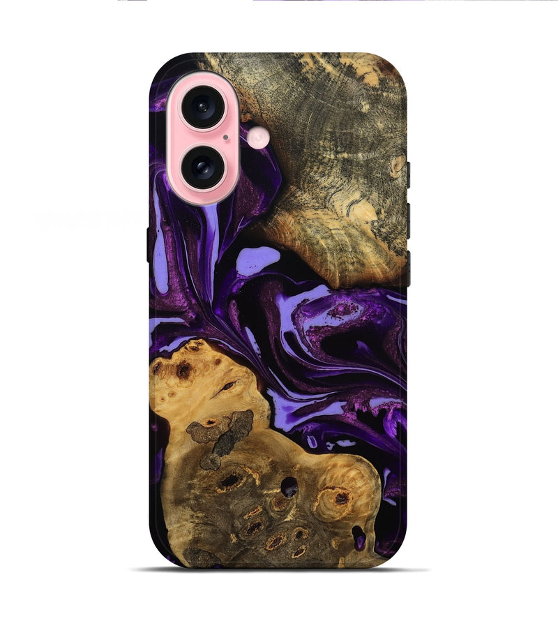iPhone 16 Wood Live Edge Phone Case - Ellen (Purple, 808714)