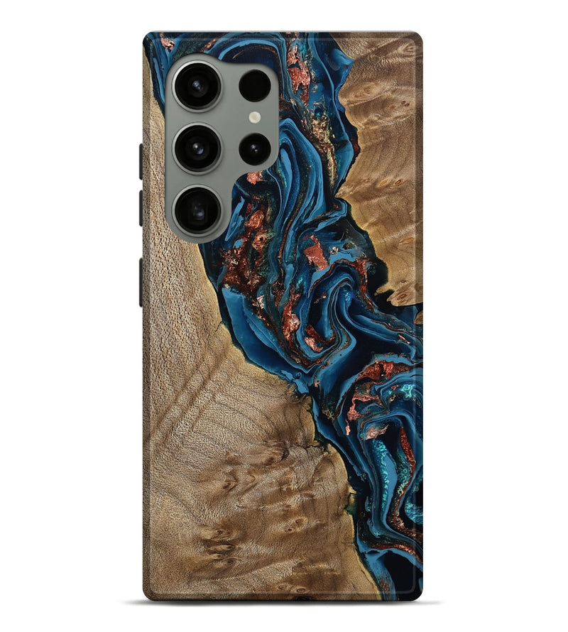 Galaxy S24 Ultra Wood Live Edge Phone Case - Kyler (Teal & Gold, 808715)