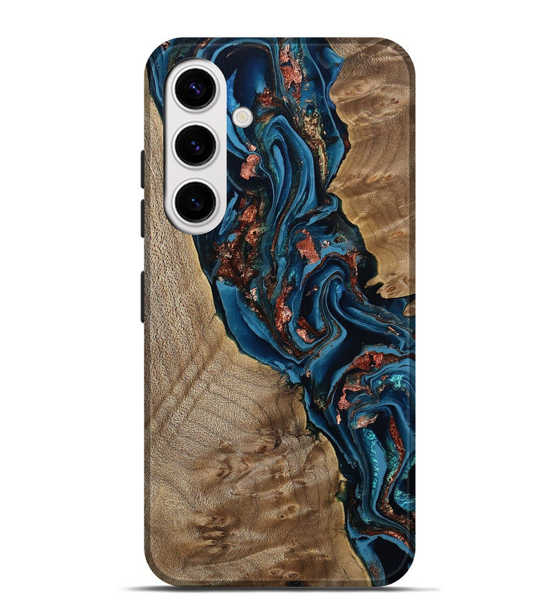 Galaxy S25 Plus Wood Live Edge Phone Case - Kyler (Teal & Gold, 808715)