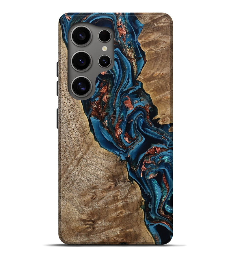 Galaxy S25 Ultra Wood Live Edge Phone Case - Kyler (Teal & Gold, 808715)