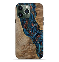 iPhone 13 Pro Max Wood Live Edge Phone Case - Kyler (Teal & Gold, 808715)