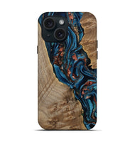 iPhone 15 Wood Live Edge Phone Case - Kyler (Teal & Gold, 808715)
