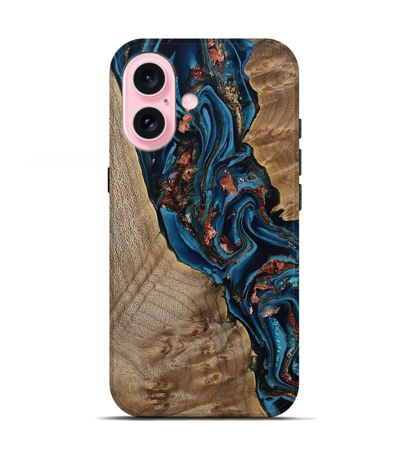iPhone 17 Wood Live Edge Phone Case - Kyler (Teal & Gold, 808715)