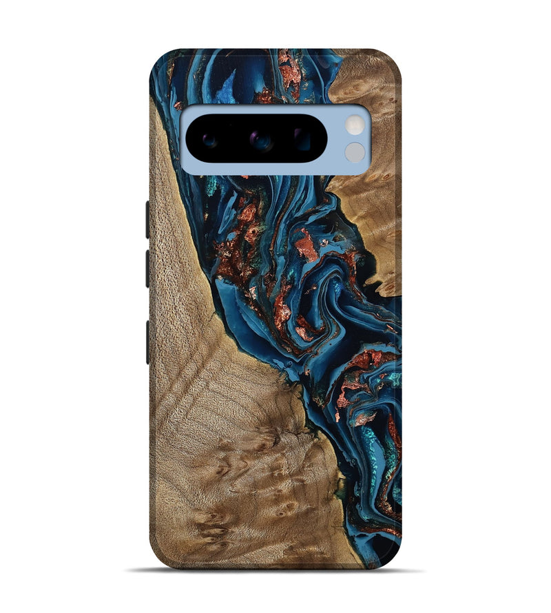 Pixel 8 Pro Wood Live Edge Phone Case - Kyler (Teal & Gold, 808715)