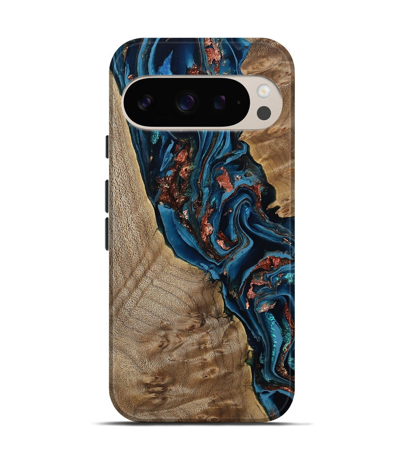 Pixel 9 Wood Live Edge Phone Case - Kyler (Teal & Gold, 808715)