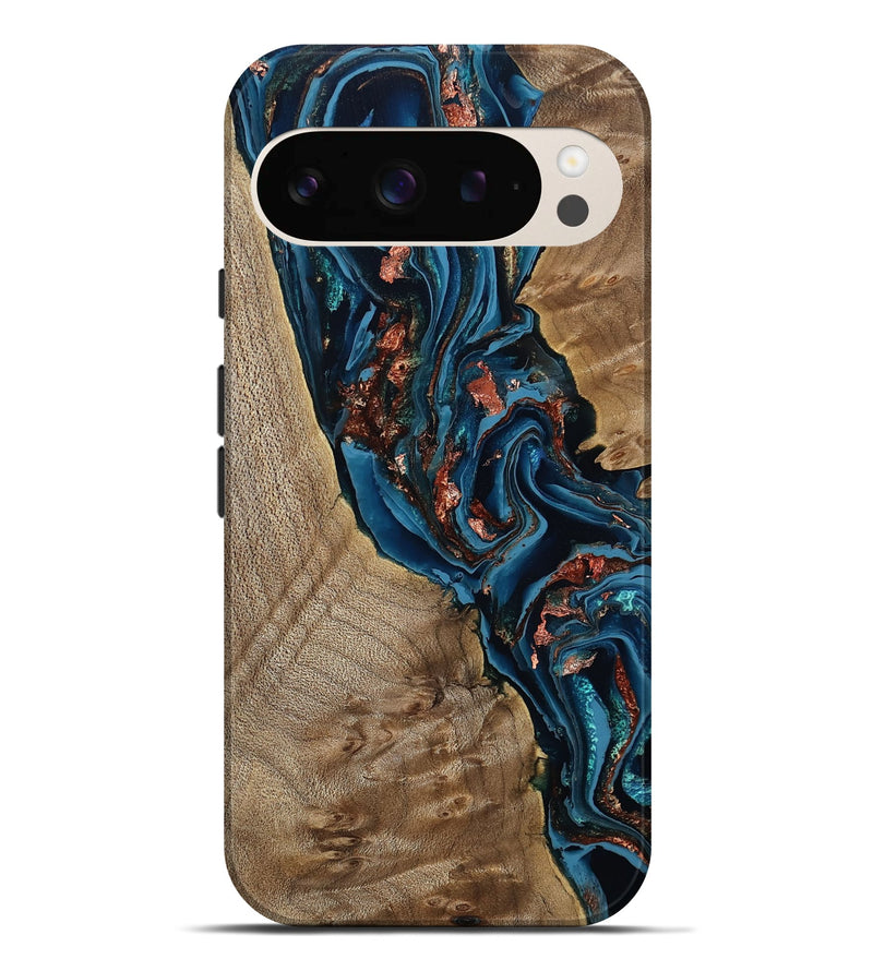 Pixel 9 Pro XL Wood Live Edge Phone Case - Kyler (Teal & Gold, 808715)