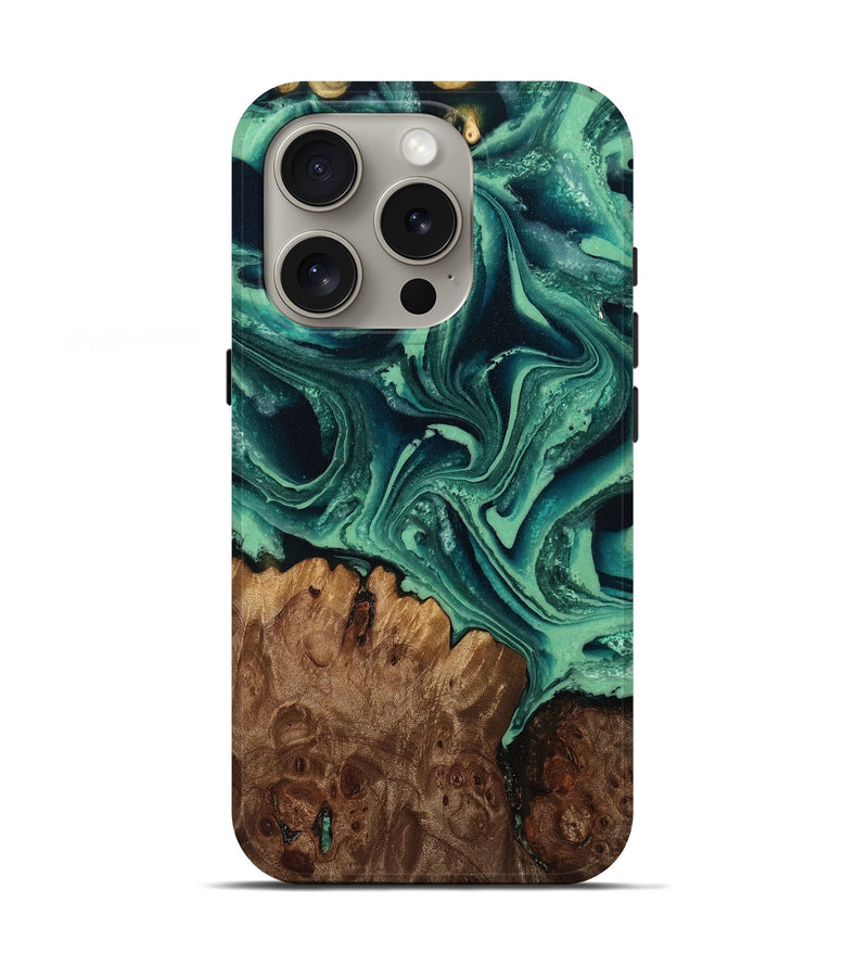 iPhone 16 Pro Wood Live Edge Phone Case - Brody (Green, 808717)