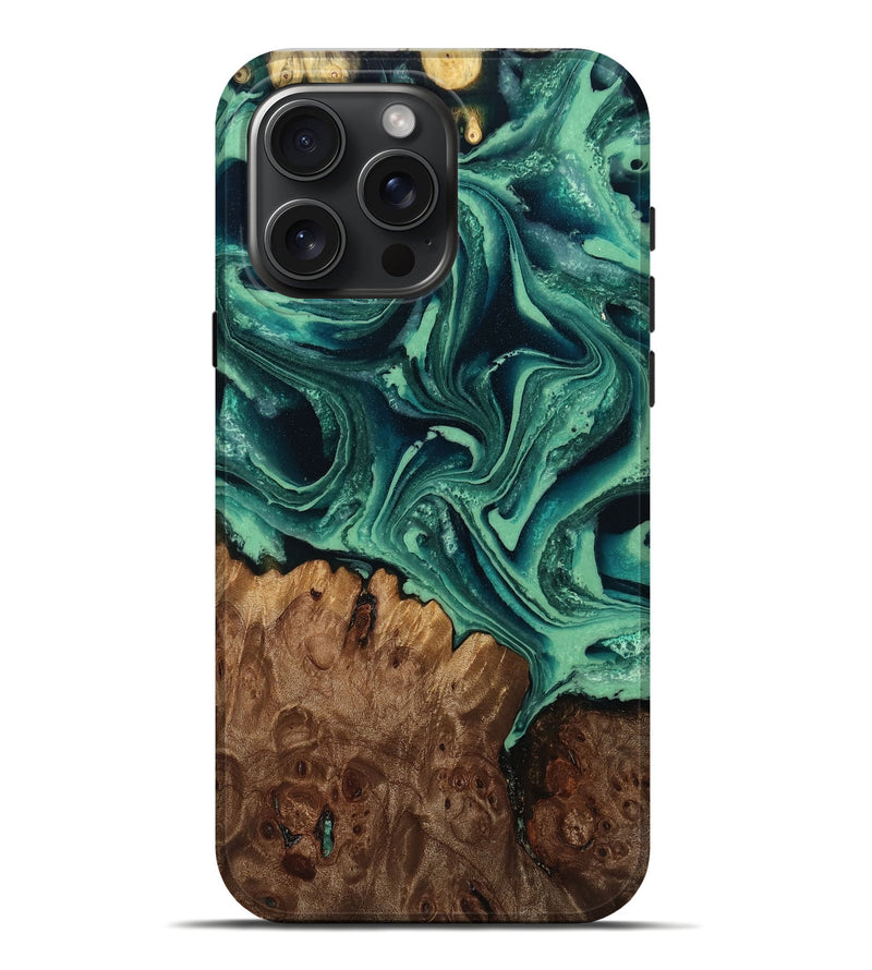 iPhone 16 Pro Max Wood Live Edge Phone Case - Brody (Green, 808717)