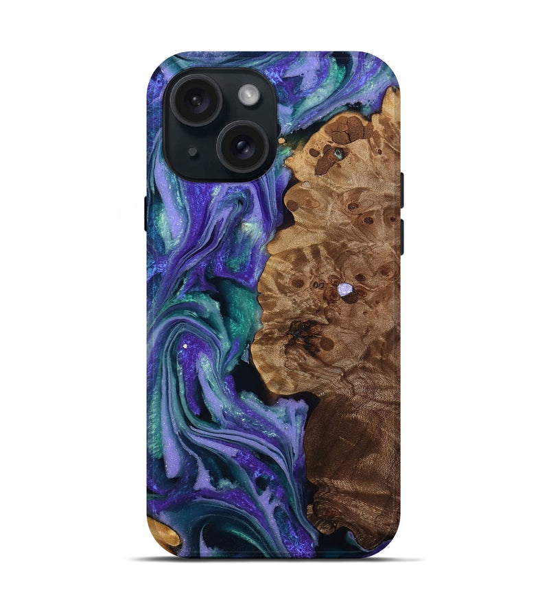 iPhone 15 Wood Live Edge Phone Case - Sawyer (Purple, 808720)