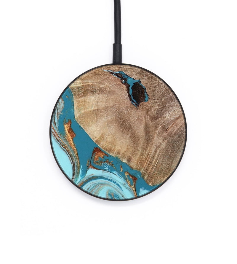 Circle Wood Wireless Charger - Britni (Teal & Gold, 808813)