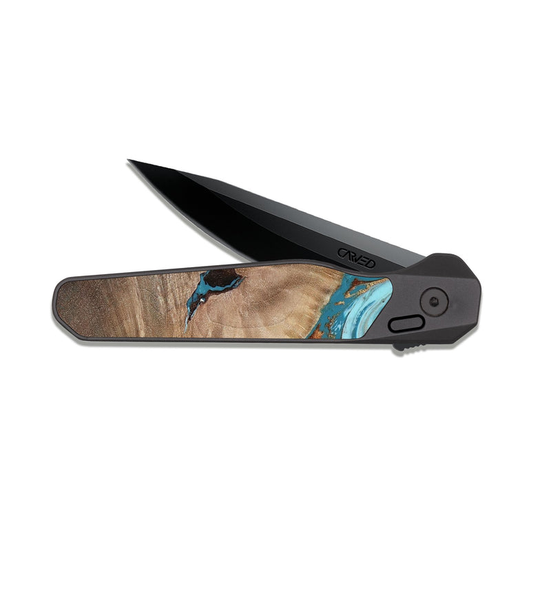 EDC Dark Slate Wood Pocket Knife - Britni (Teal & Gold, 808813)