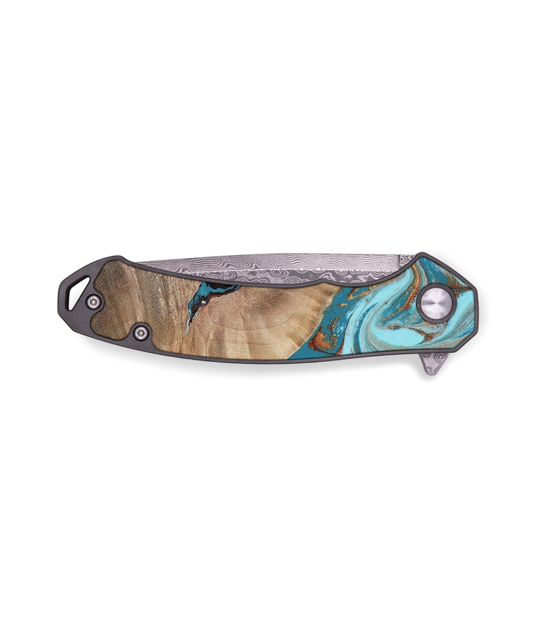 EDC Wood Pocket Knife - Britni (Teal & Gold, 808813)