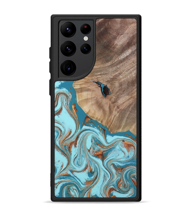 Galaxy S22 Ultra Wood Phone Case - Britni (Teal & Gold, 808813)