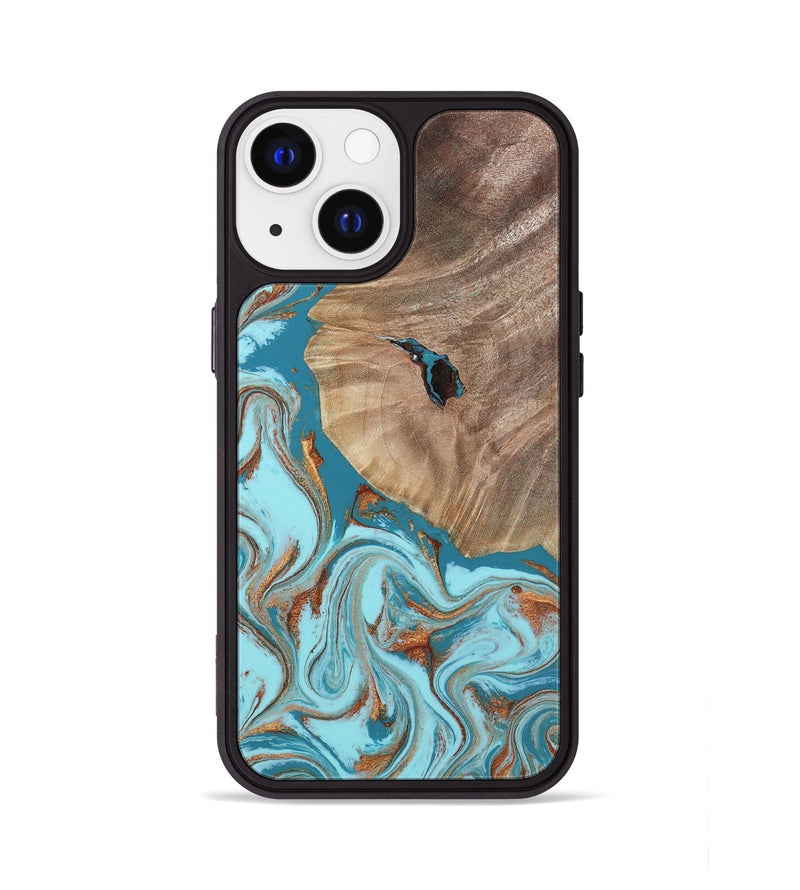 iPhone 13 Wood Phone Case - Britni (Teal & Gold, 808813)