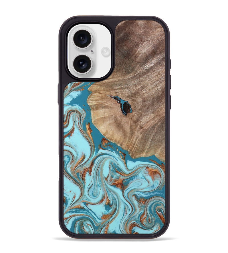 iPhone 16 Plus Wood Phone Case - Britni (Teal & Gold, 808813)