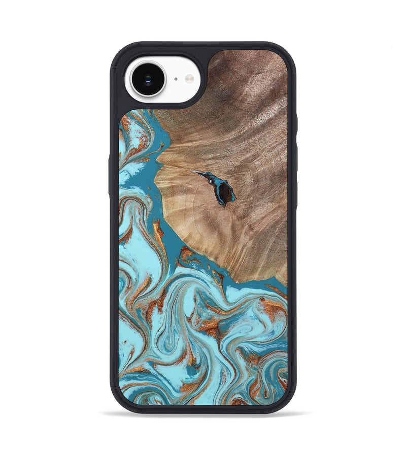 iPhone 16e Wood Phone Case - Britni (Teal & Gold, 808813)