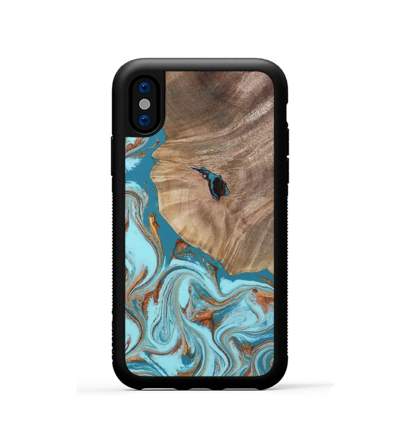 iPhone Xs Wood Phone Case - Britni (Teal & Gold, 808813)