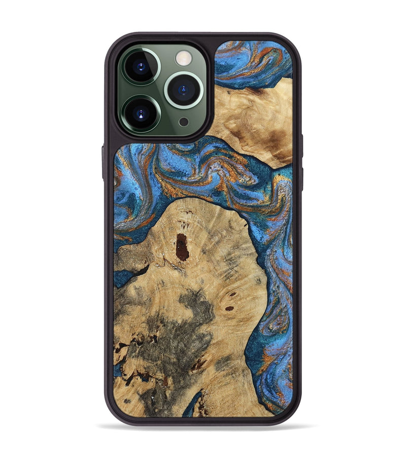 iPhone 13 Pro Max Wood Phone Case - Vernon (Teal & Gold, 808817)