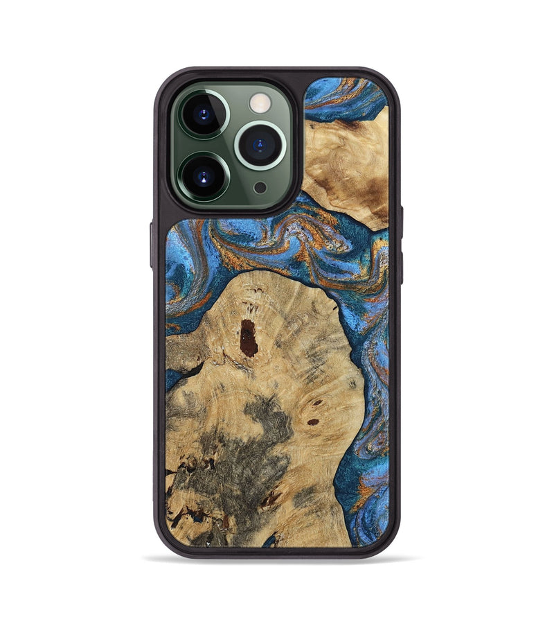 iPhone 13 Pro Wood Phone Case - Vernon (Teal & Gold, 808817)