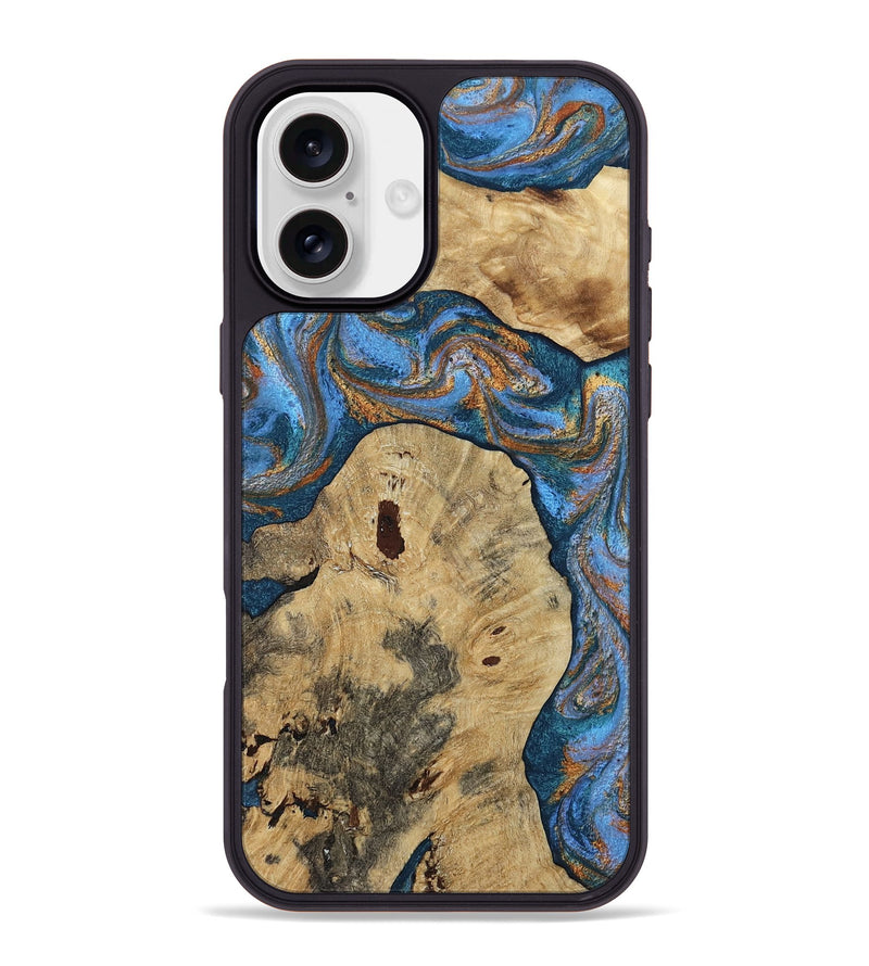 iPhone 16 Plus Wood Phone Case - Vernon (Teal & Gold, 808817)